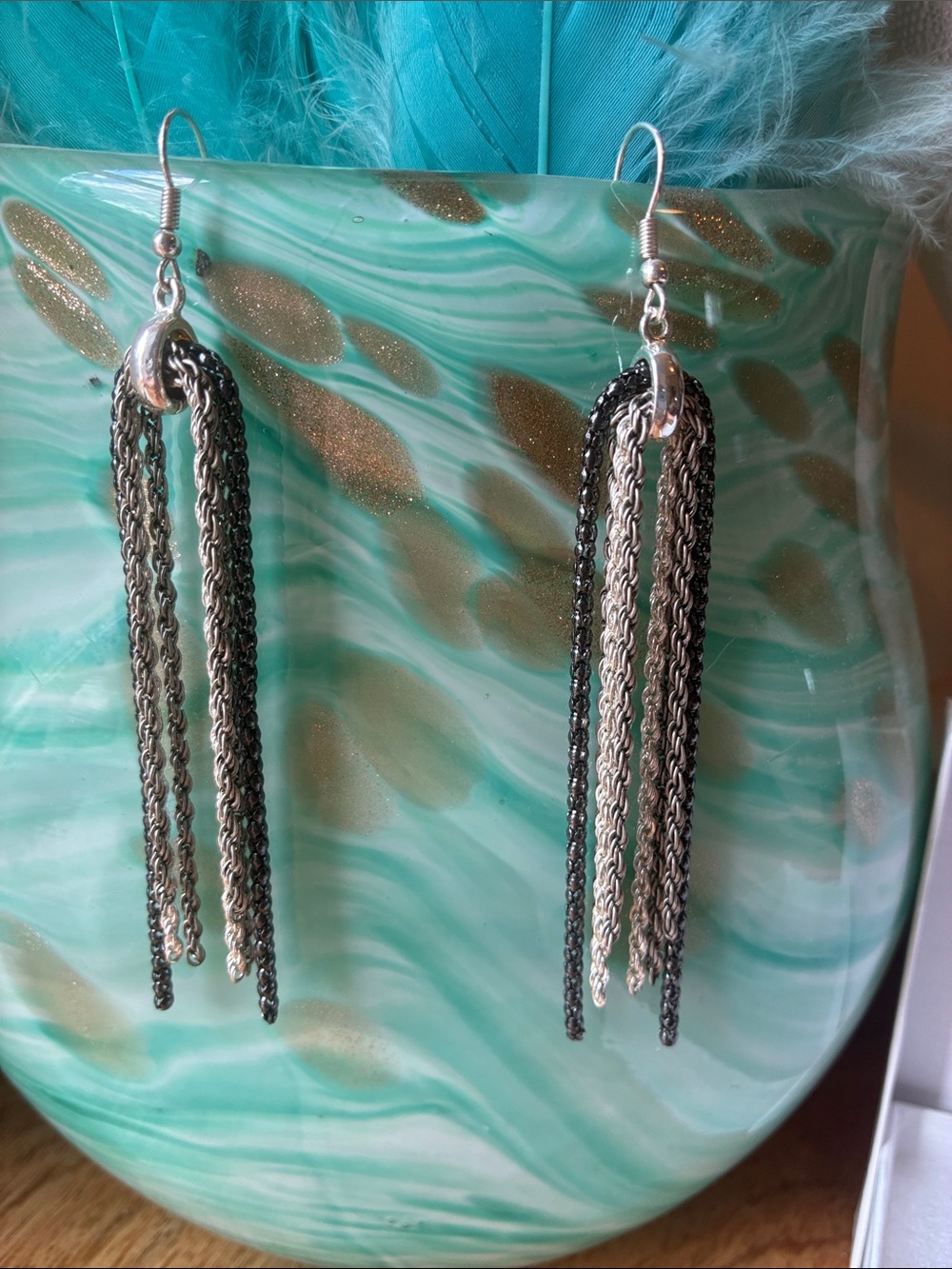 Fun, Y2K, Avon- Silver, Black & GunMetal  Multi-Chain Drop Earrings